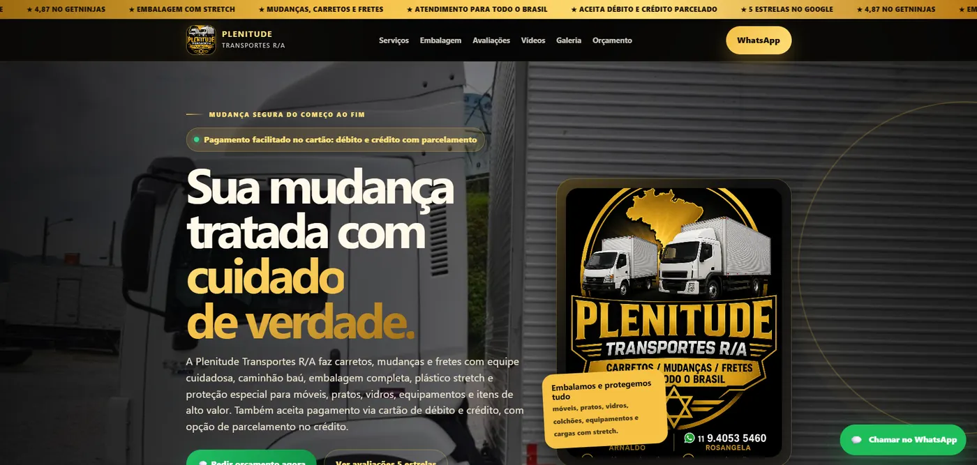 Captura do site Plenitude Transportes