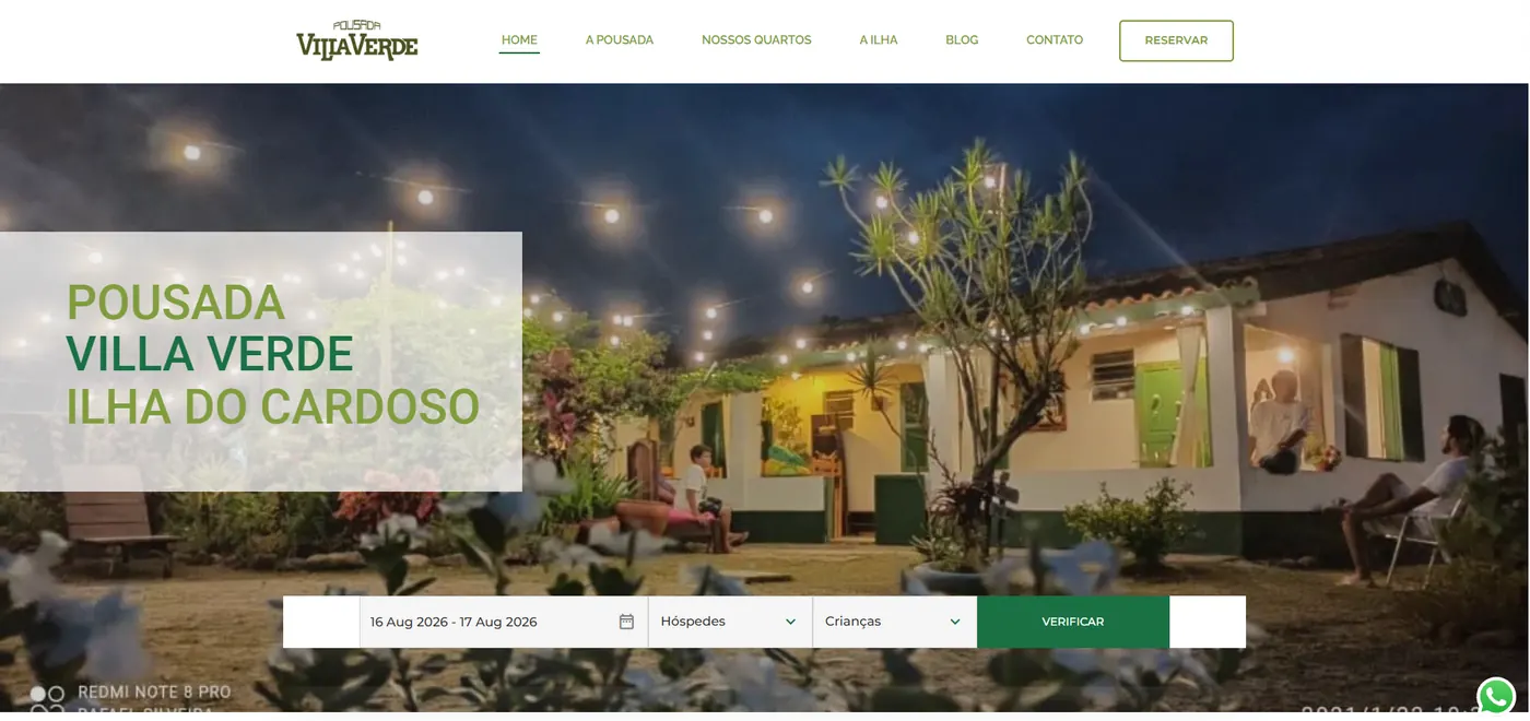 Captura do site Pousada Villa Verde